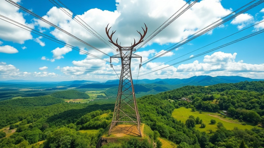Austrian Power Giants pylon in deer shape standing in a green landscape.