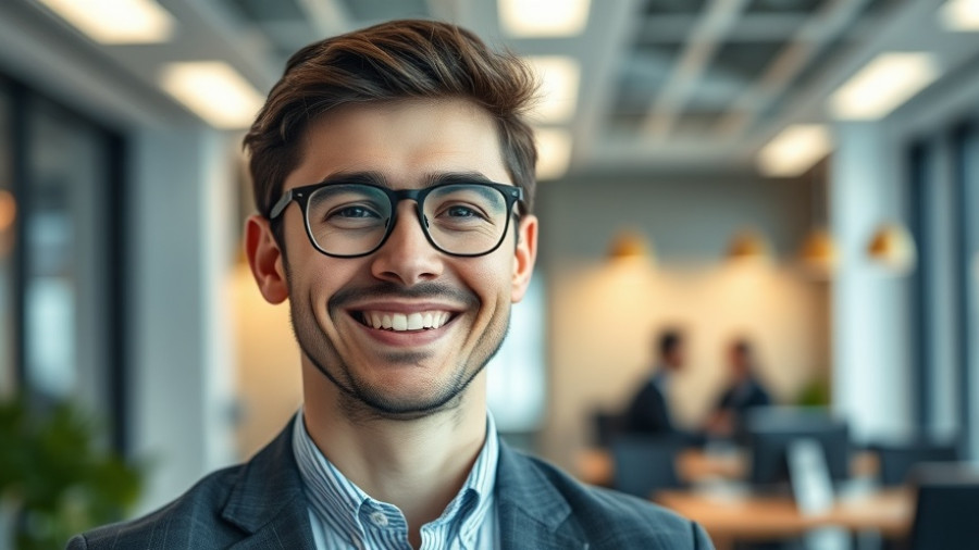 Smiling young male in office setting for Dallas commercial real estate news.