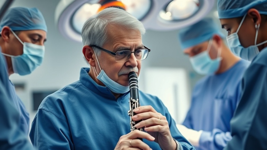 Parkinson’s patient plays clarinet during brain surgery in operating room.