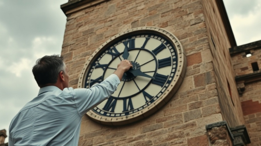 Rajabai Clock Tower Mumbai, man adjusting large clock on stone tower.