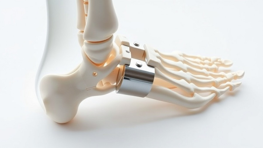 3D printed titanium ankle replacement model showing skeletal integration