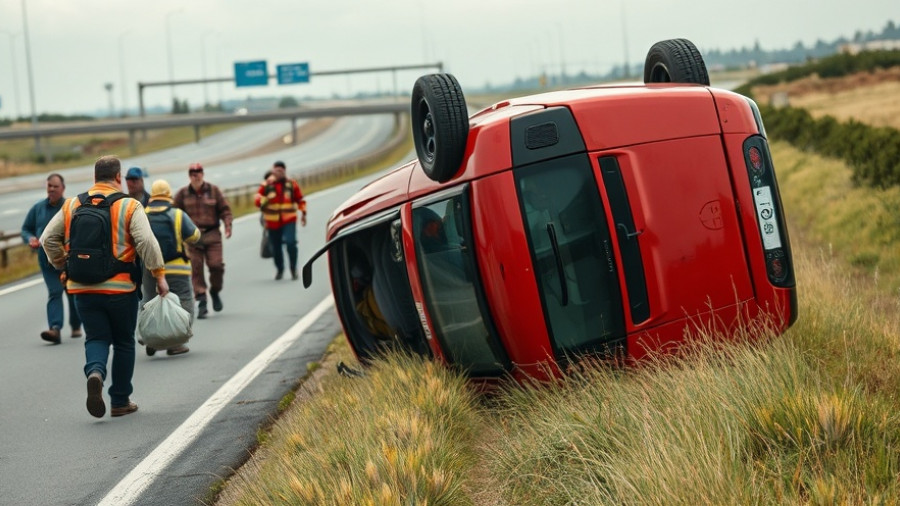 Community helps in roadside car rescue, cloudy scene.
