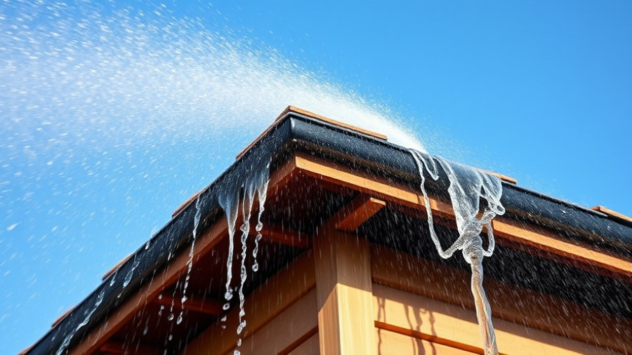 Active wildfire defense sprinkler system on a house roof.