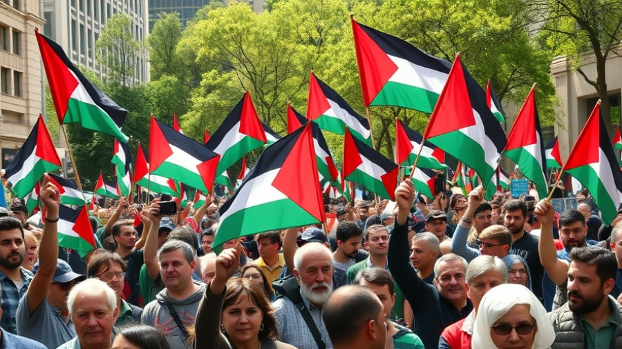 Cost of Policing Palestine Action Protests: Vibrant protest with Palestinian flags.