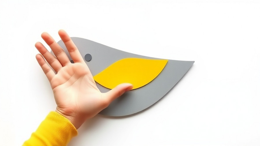 Abstract bird-shaped design with hand; minimalist style.