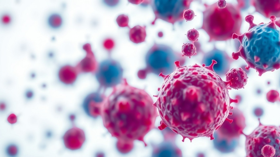 Microscopic view of cancer cells, related to drug trial for head and neck cancer.