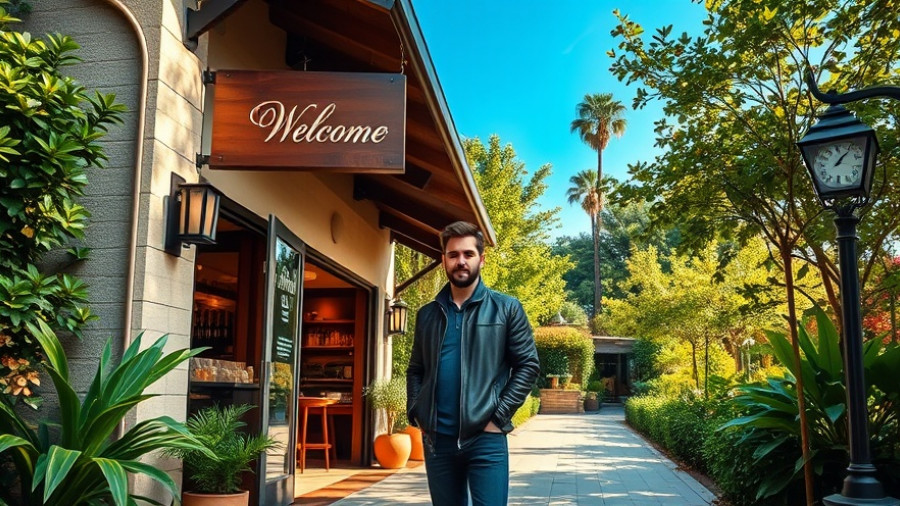 Bon Jovi Soul Kitchen exterior and modern man in leather jacket.