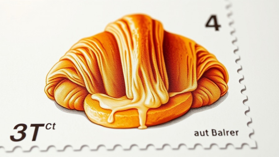 French croissant stamp symbolizes positive business news.