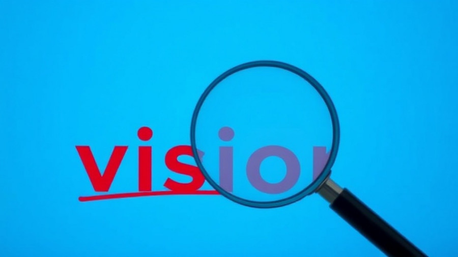 Magnifying glass highlights vision concept with red line.