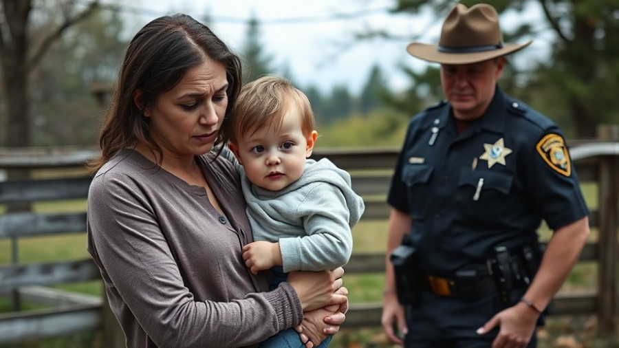 Pit Bull protects missing child; woman holds toddler with sheriff nearby.