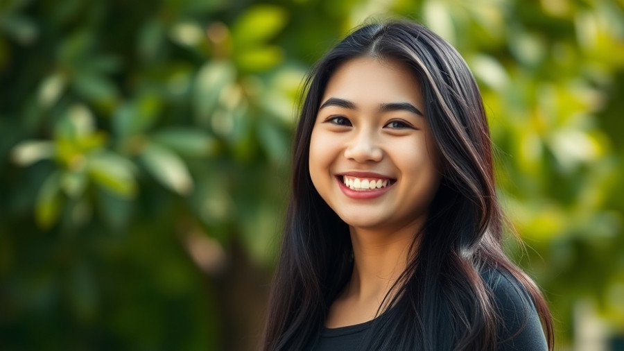 Union-Tribune hires tech reporter, smiling woman outdoors with green background.