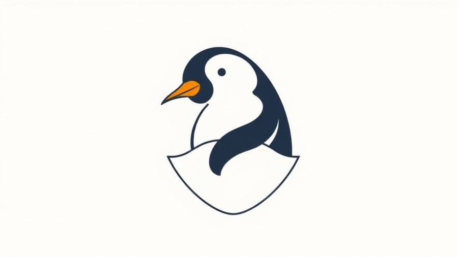 Stylized abstract penguin design on white background