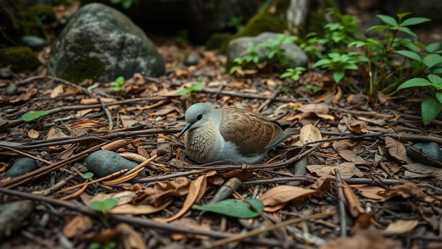 Palau ground dove camouflaged on forest floor, highlighting population recovery.