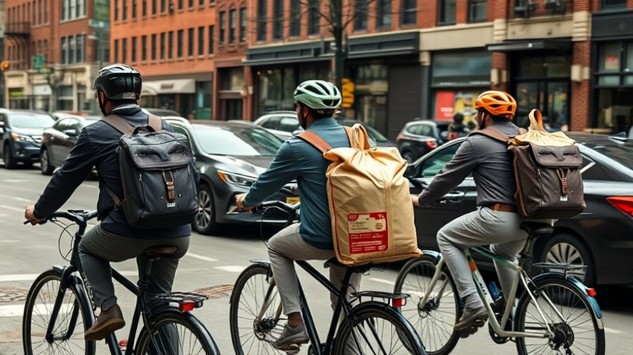 Cyclists carrying tamales on bikes in Chicago street scene.