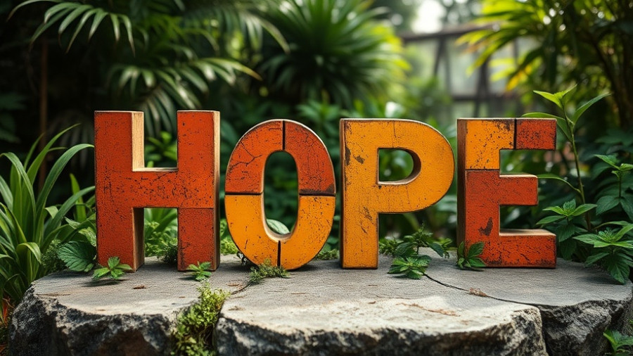 Hope sign in colorful letters in a lush garden setting.