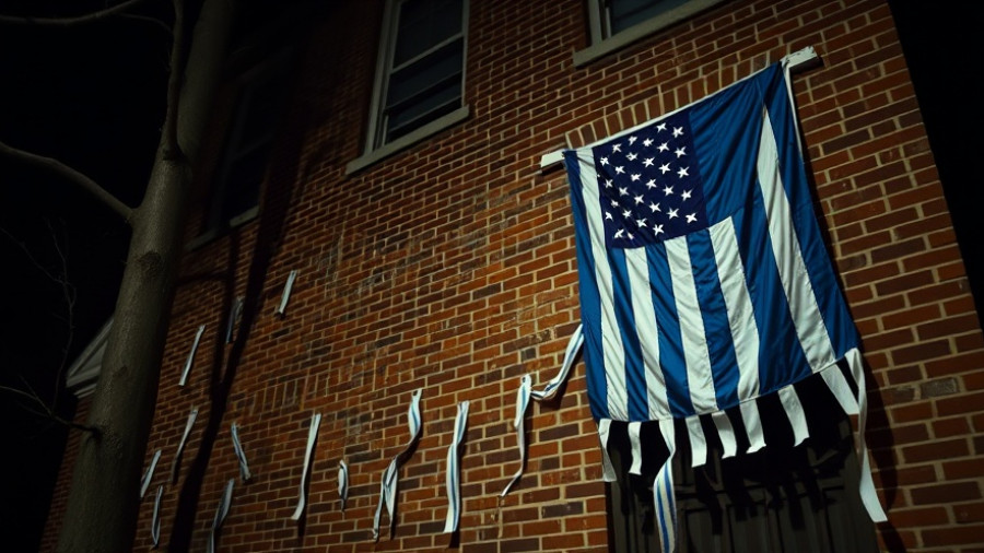 Heflin Alabama police toilet paper prank scene at night with flag.