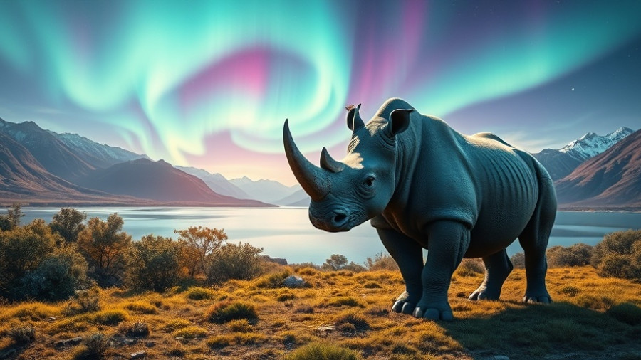 Majestic prehistoric Arctic rhino under aurora, boosting business resilience