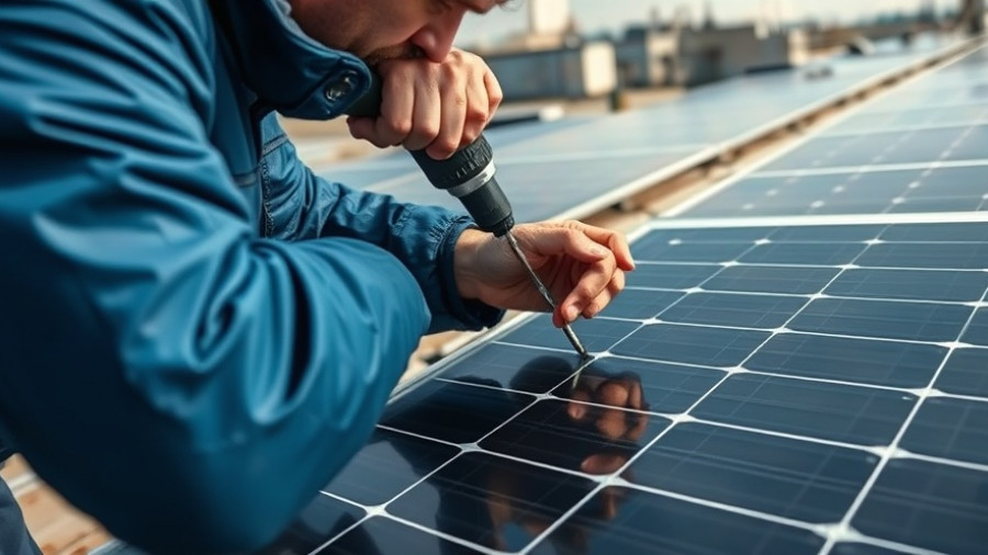 Person installing solar panel for London solar microgrid initiative.