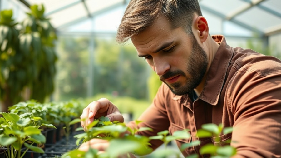 Gardener working in a greenhouse, embodying French Prison Farms.