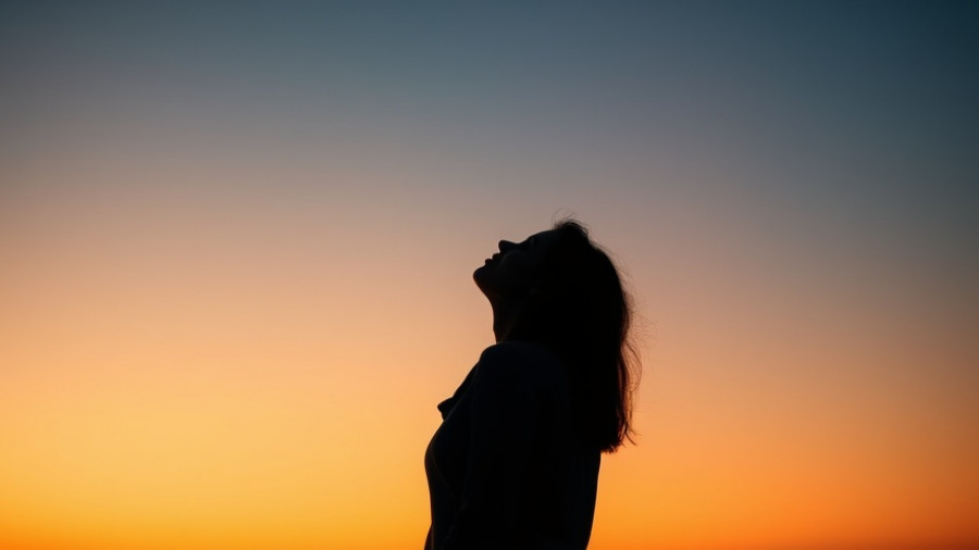 Silhouette of woman gazing upward at sunset, symbolizing hope in life and business success.