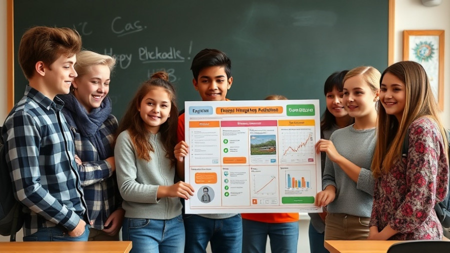 Students presenting a poster on education in Dholpur classroom.