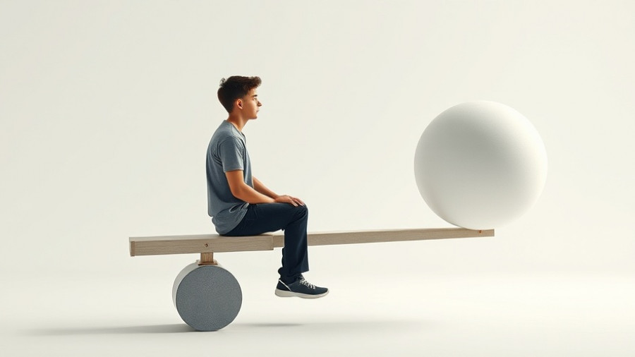 Relevance anxiety visualized by a man on a seesaw.