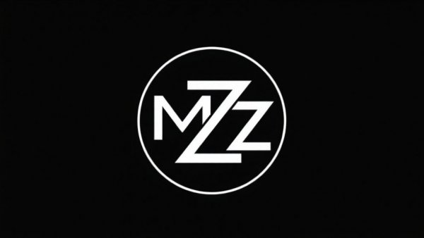 Monochrome minimalist logo with letters M and Z on black background