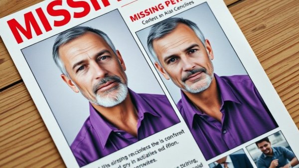 Missing person poster of middle-aged man, vibrant red details, NYC Marathon.