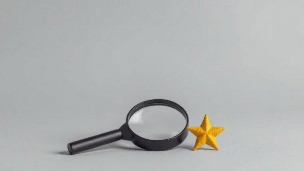 Minimalist image of magnifying glass and star representing systems over superstars.