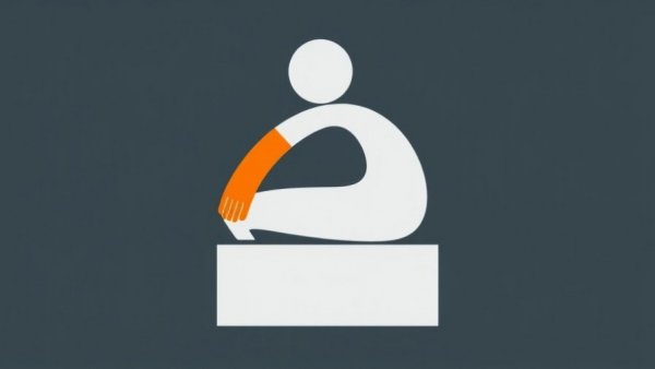 Abstract figure illustration with minimalist design and orange hand.