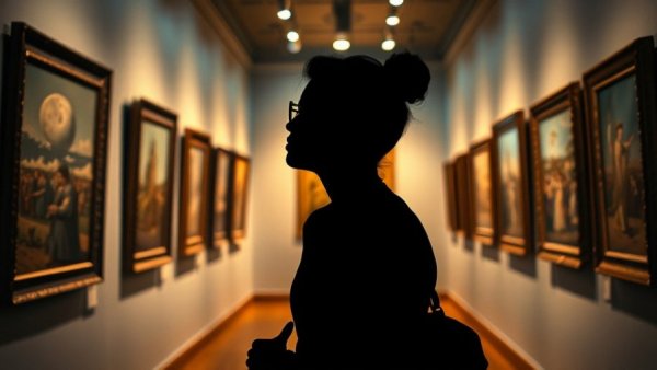 Visitor enjoying art gallery, linked with heart disease risk reduction.