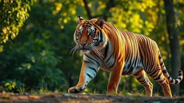 Bengal tiger in green forest, symbolizing extinction rates are slowing.