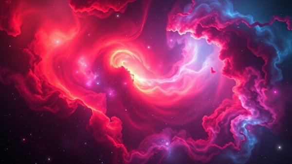 Colorful nebula with vivid cosmic gases and stars in space.