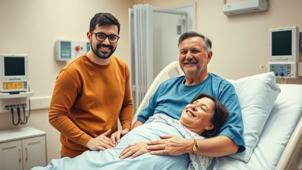 Act of kindness in business setting, supportive hospital interaction.