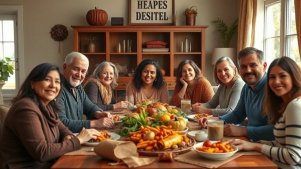Christ-centered Thanksgiving celebration around a festive table.