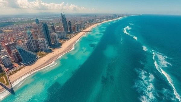 Aerial view of Australian coast depicting free solar potential.