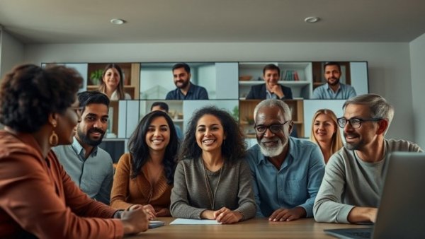 Virtual meeting of diverse individuals discussing support for Deaf immigrant families.