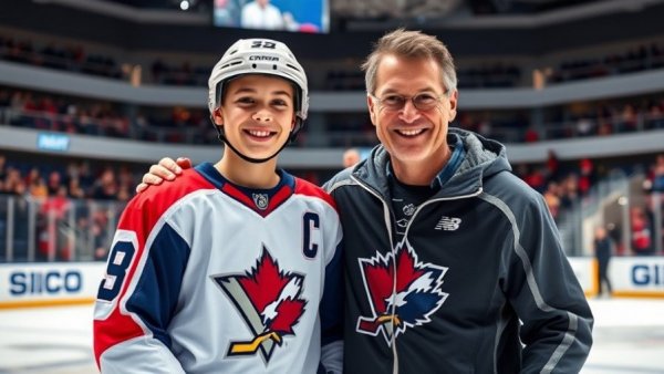 Rink Dude raises funds for underprivileged kids hockey with a smiling young player and coach.