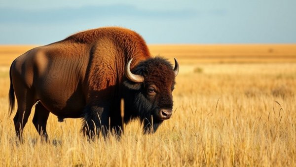 Bison grazing in Yellowstone's vast golden field.