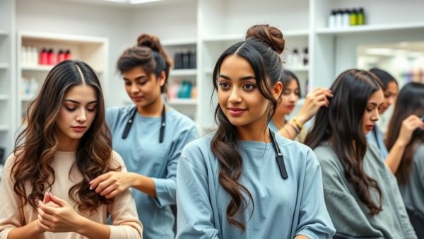 Beauty school with human trafficking survivors learning hair styling.