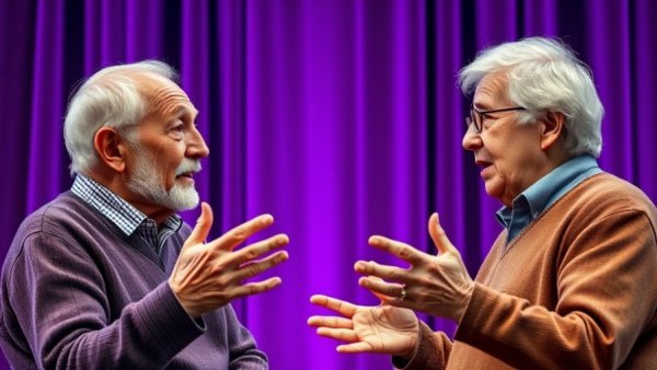 Conflict resolution strategies discussion with two people engaged on stage.