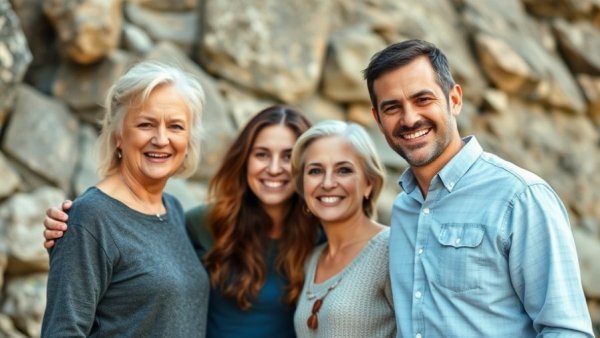 Smiling family portrait in Idaho Secret Santa setting.