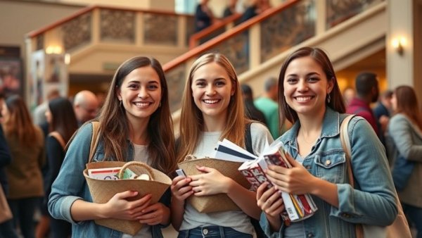 Three young women happily attending FLY@UP Thrift Event.