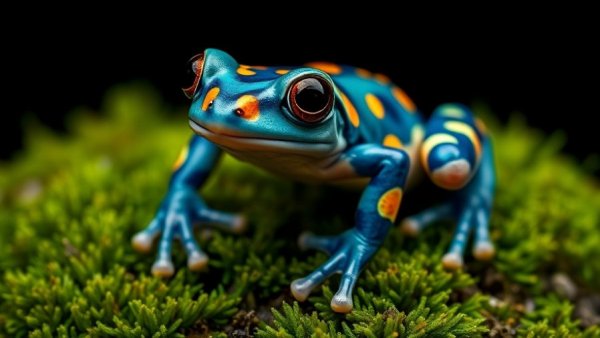 Blue and orange frog in Amphibian Recovery Project in Kerala.