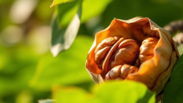 Pecan nuts on tree at Midwest farms growing nuts.