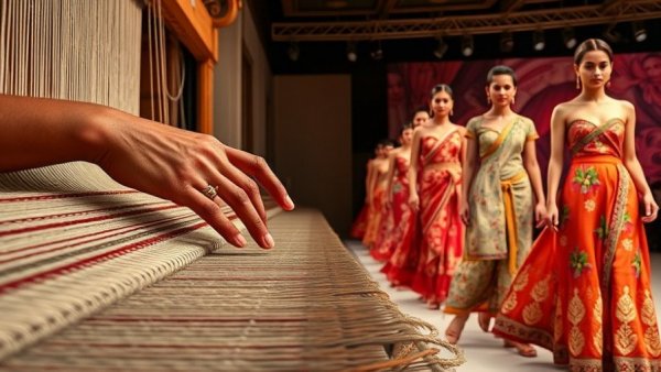 Traditional weaving and khadi fashion runway showcase in India.
