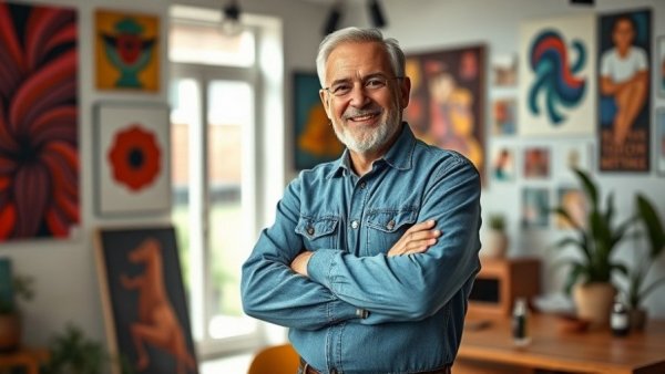 Perfume Stories project in prisons, man in art-filled room.