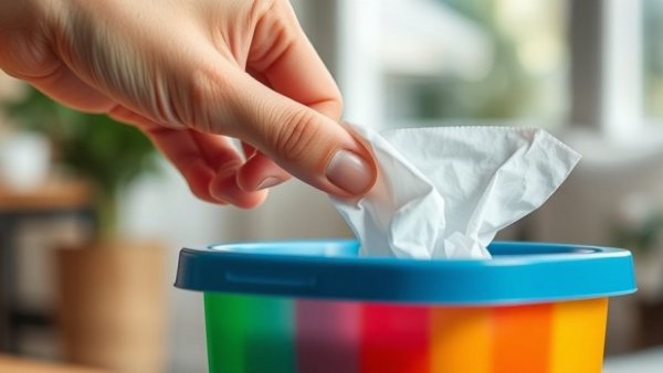 Close-up of hand pulling wet wipe from container, Ban on plastic wet wipes