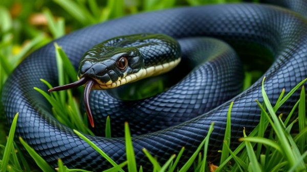 New snake species named after Steve Irwin, black snake close-up on grass.