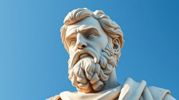 Marble statue of philosopher representing Stoicism in leadership.